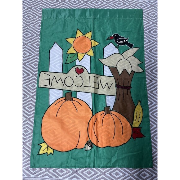 Welcome House Flag Banner Green/ Orange Fall Autumn 40x 27 Two‎ Sided Design - Picture 4 of 4